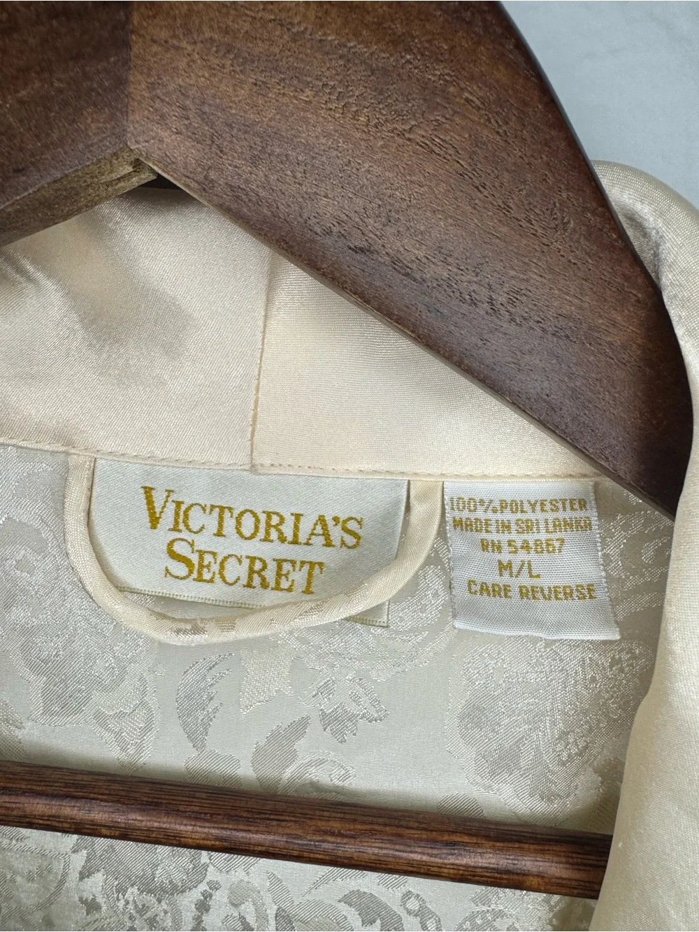 Victoria's Secret Robe Women’s M/L Cream Satin-Trim Jacquard Sash Vintage Bridal